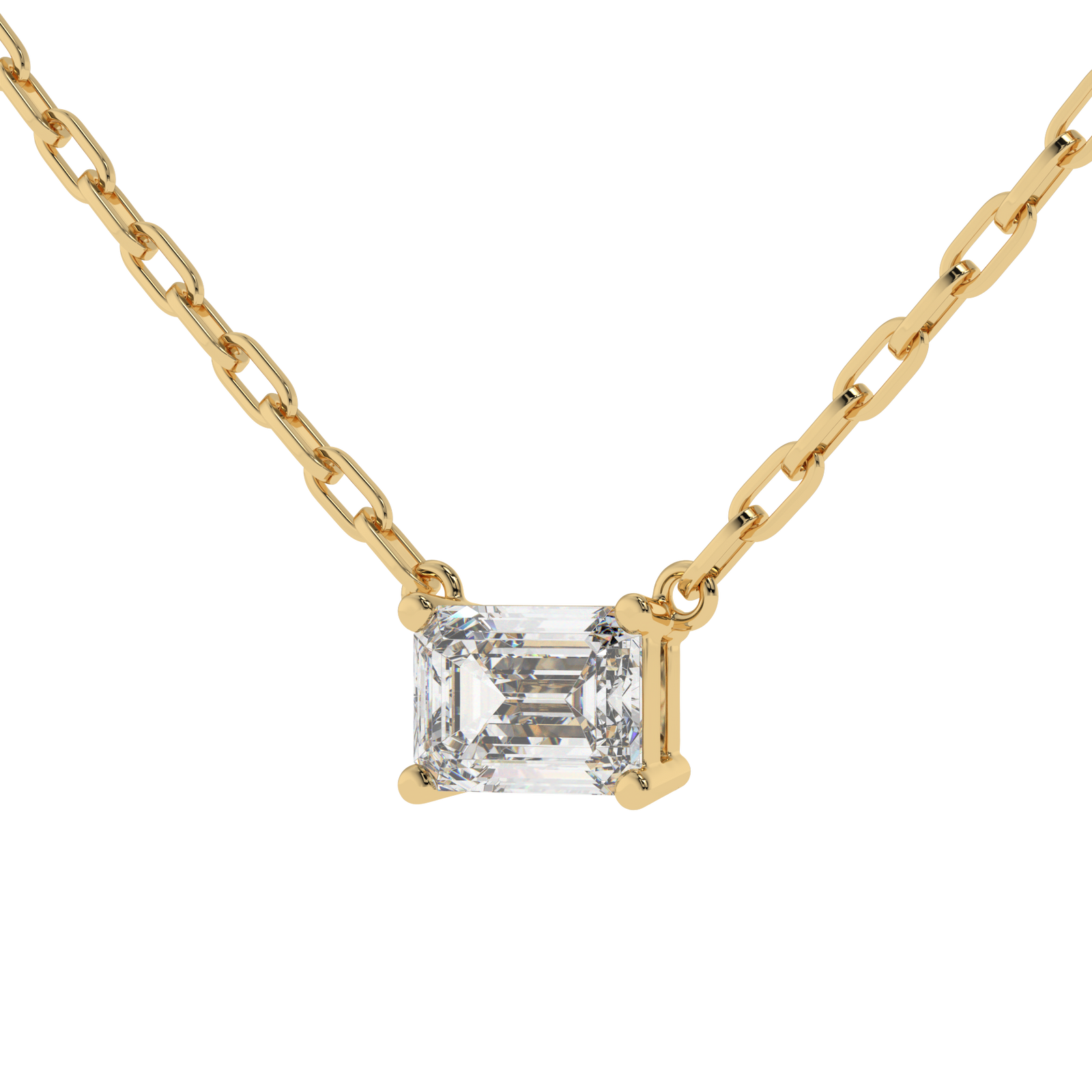 Emerald Paperclip Chain Pendant in yellow finish