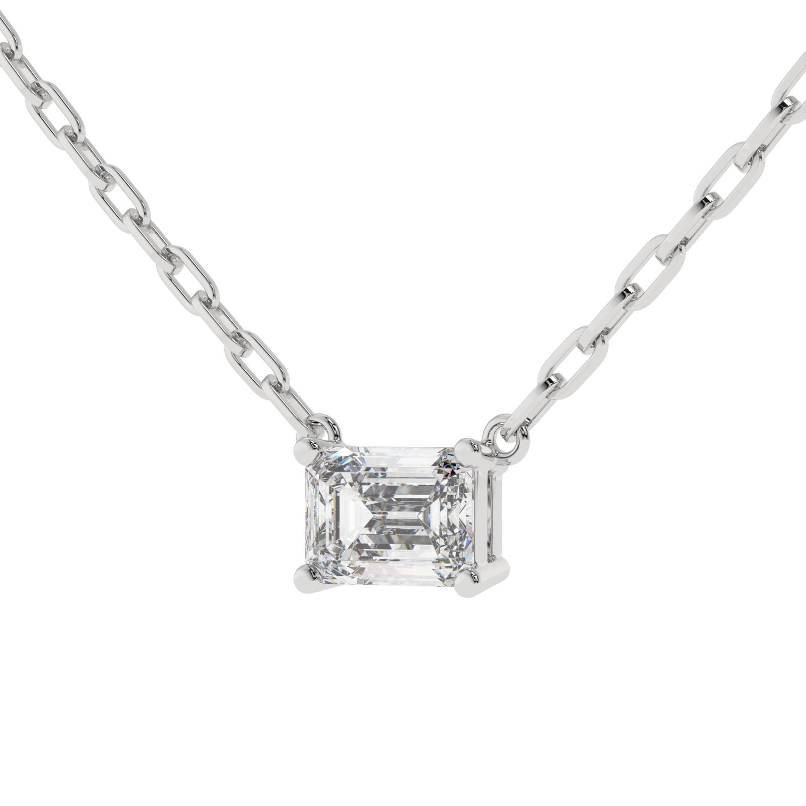Emerald Paperclip Chain Pendant in white finish