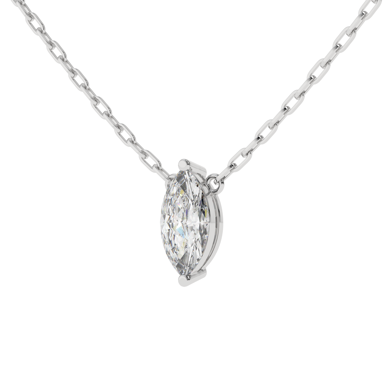 Marquise Paperclip Chain Pendant in white finish