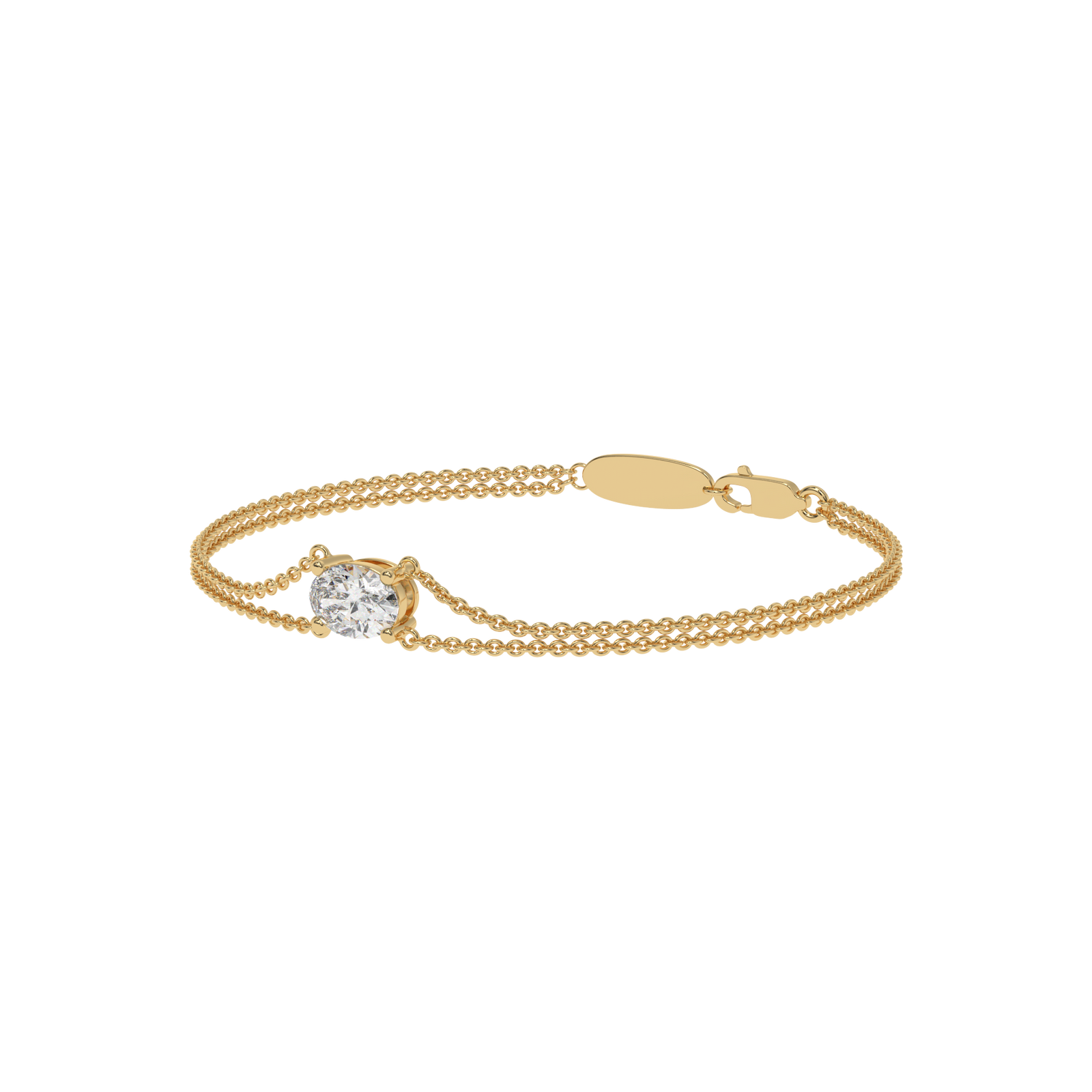 Oval Double Chain Bracelet in yellow finish