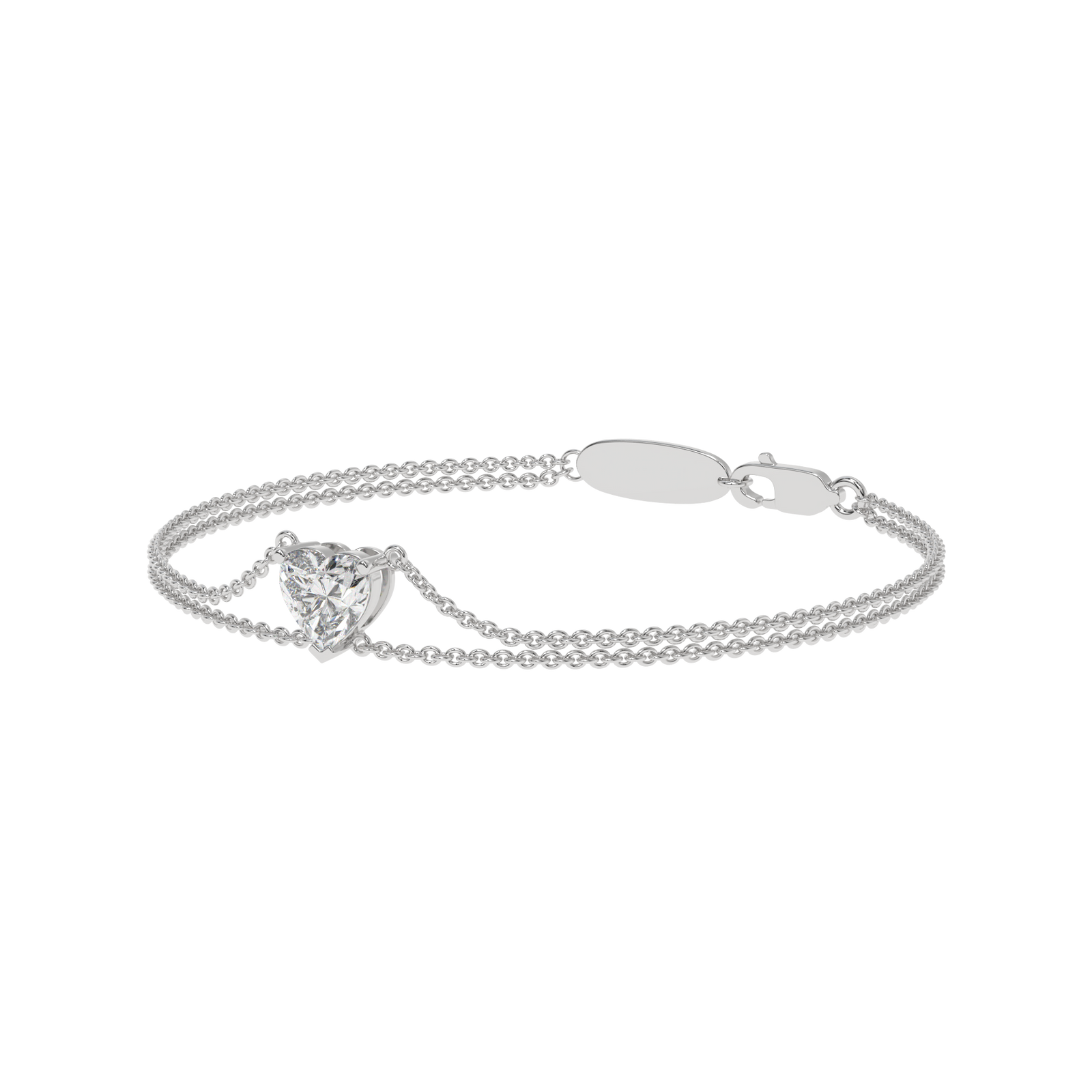 Heart Double Chain Bracelet in white finish