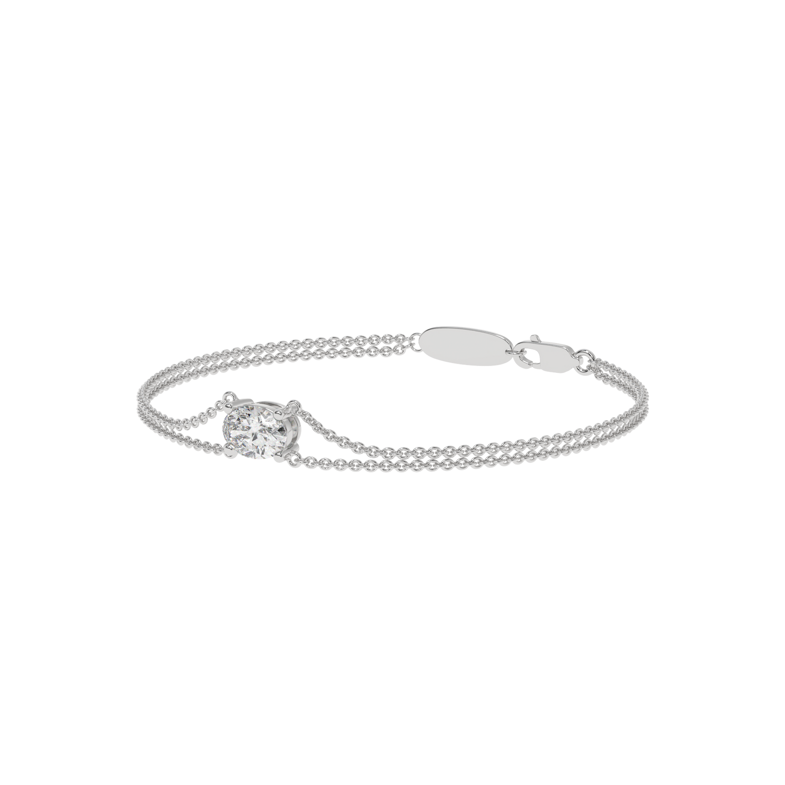 Oval Double Chain Bracelet in white finish