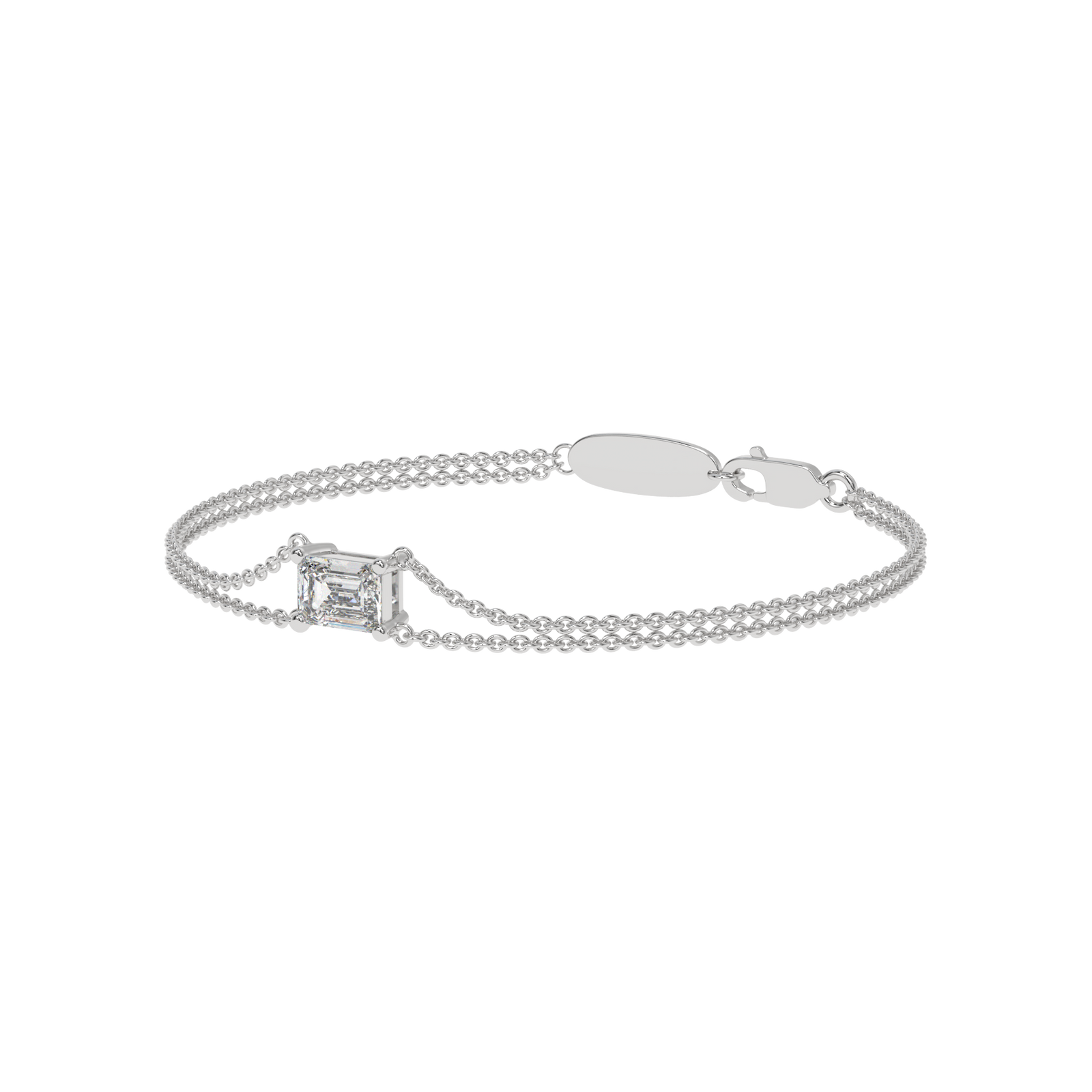Emerald Double Chain Bracelet in white finish