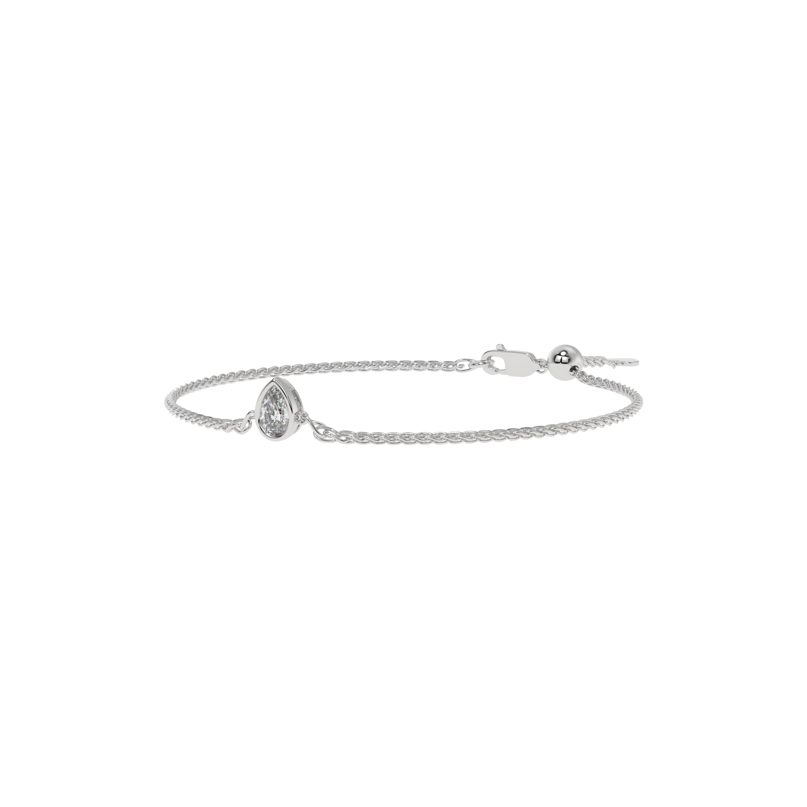 Pear Adjustable Chain Bracelet in white finish