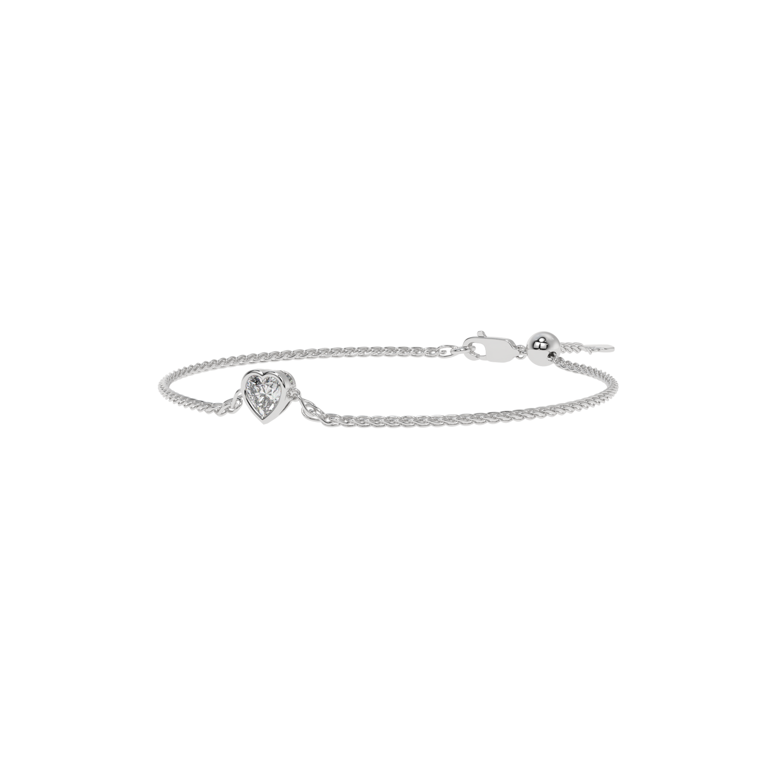 Heart Adjustable Chain Bracelet in white finish