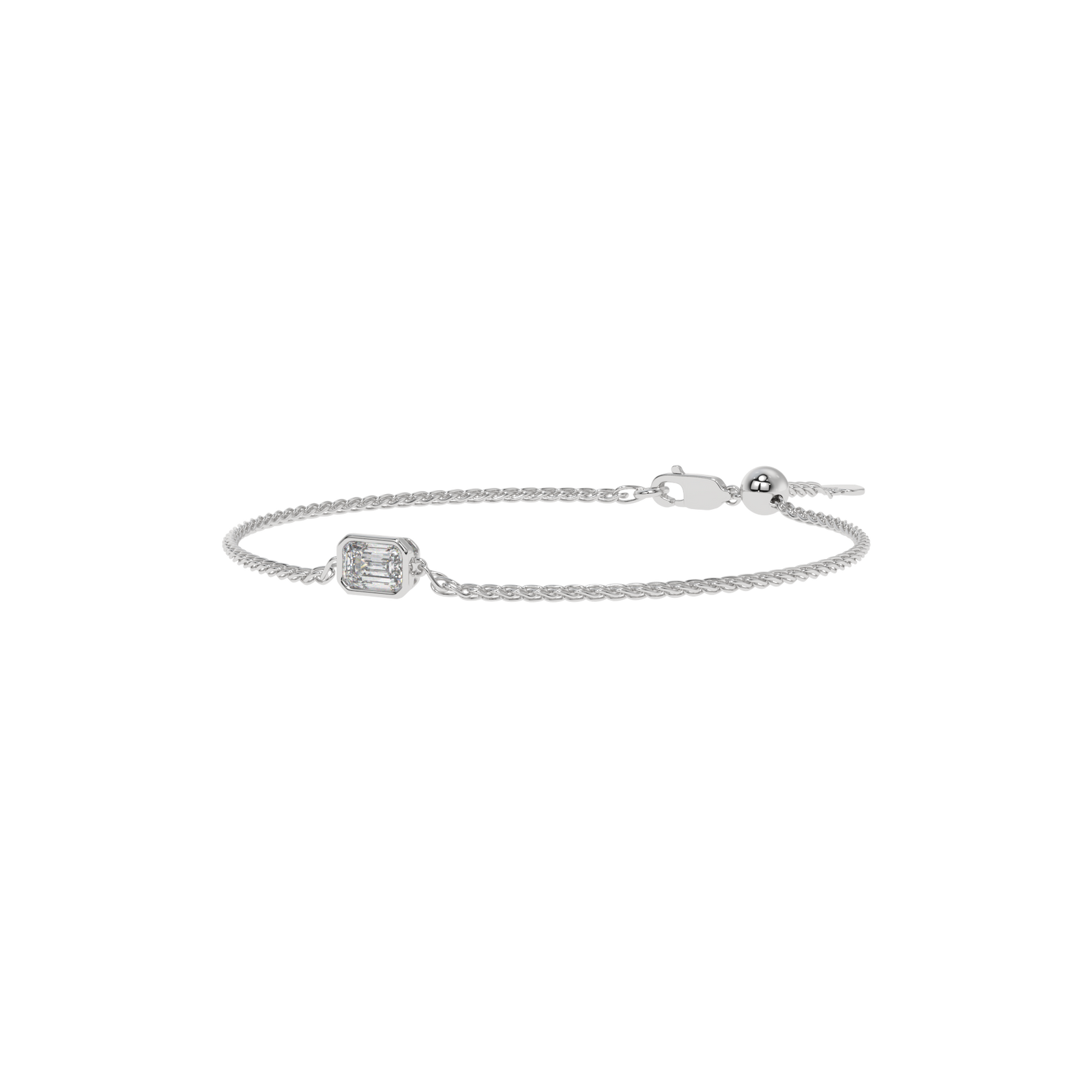 Emerald Adjustable Chain Bracelet in white finish