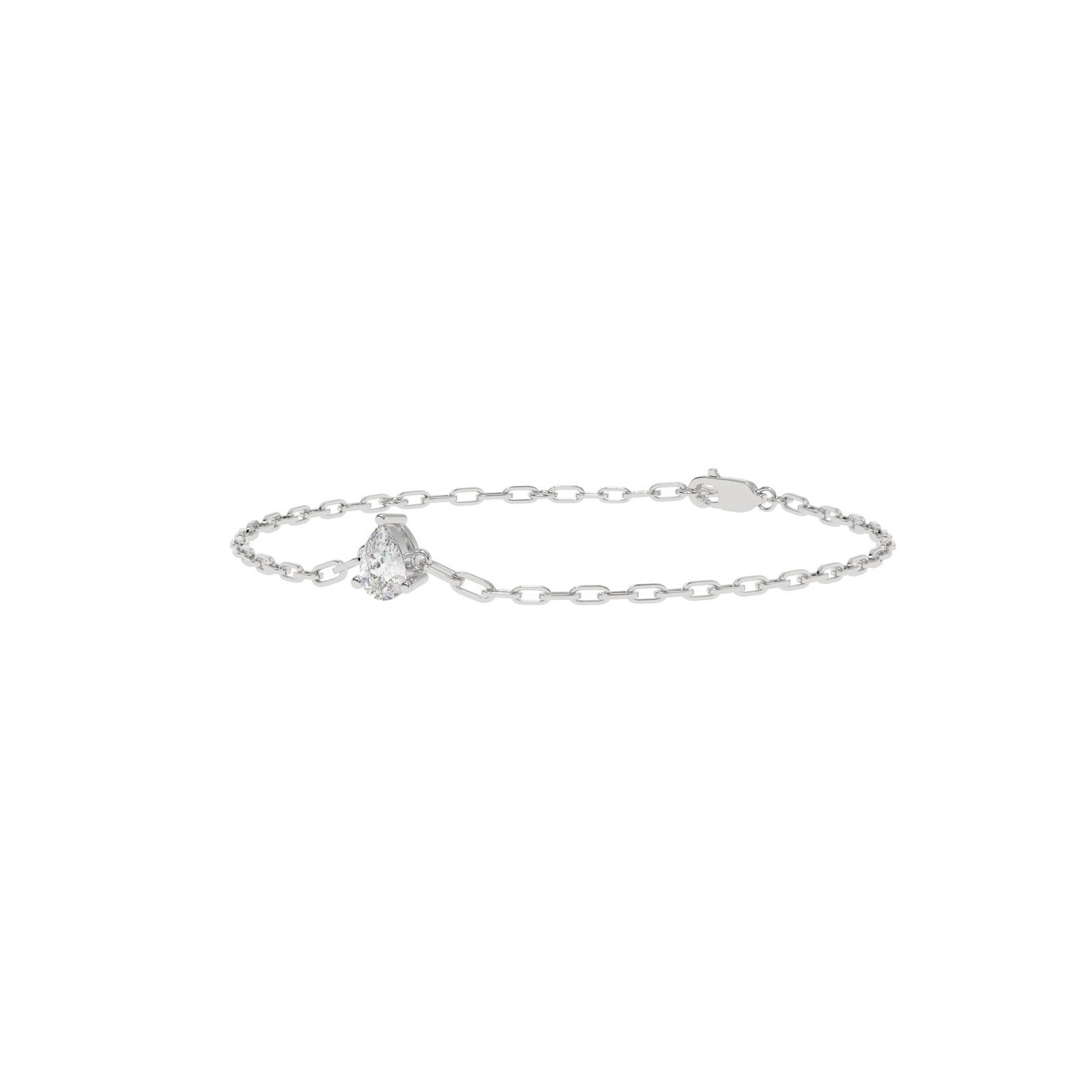 Pear Paperclip Chain Bracelet in white finish