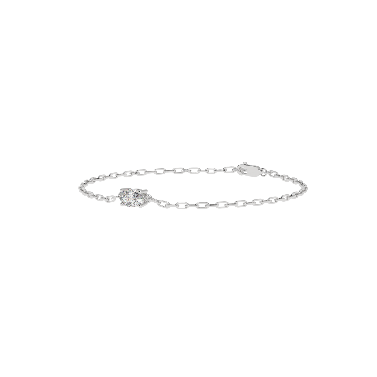 Oval Paperclip Chain Bracelet in white finish