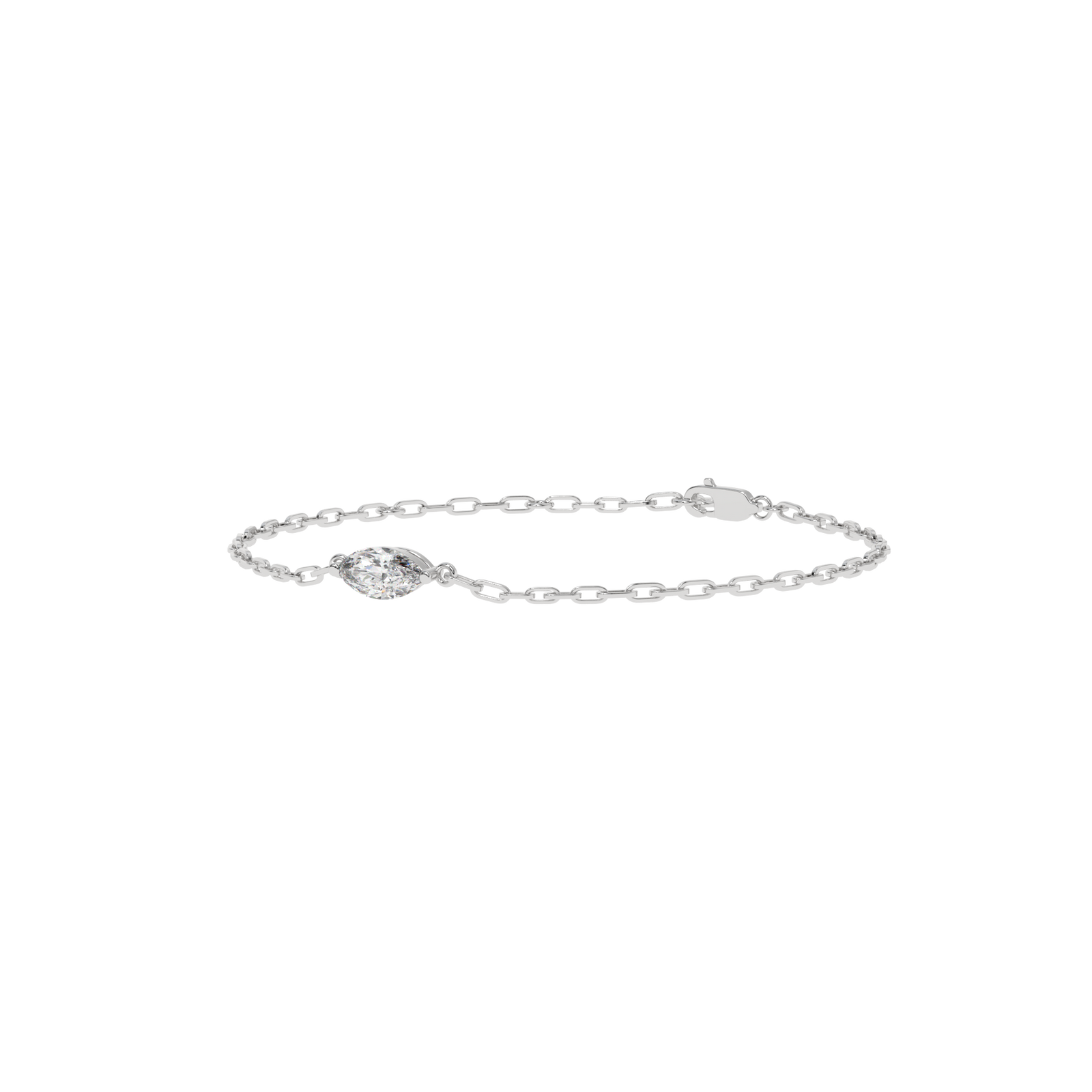 Marquise Paperclip Chain Bracelet in white finish