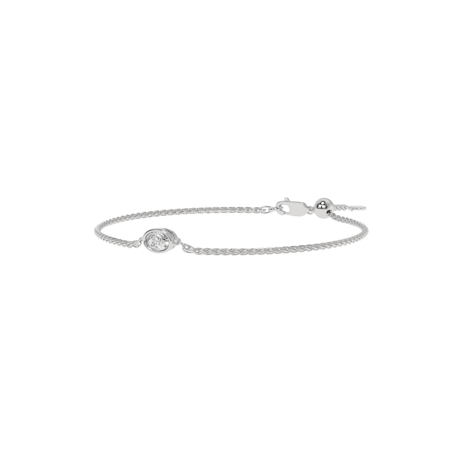 Oval Adjustable Chain Bracelet in white finish