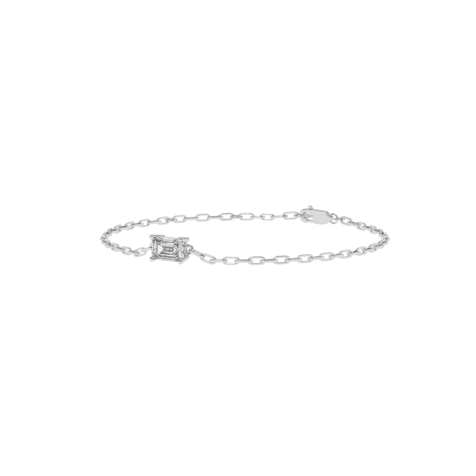 Emerald Paperclip Chain Bracelet in white finish