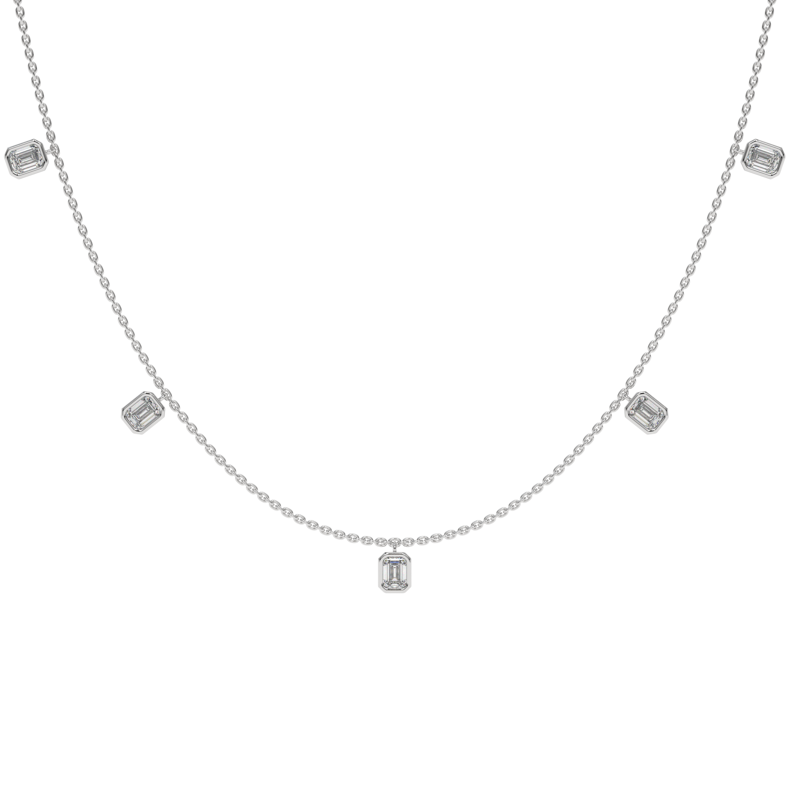Emerald Charm Necklace in white finish